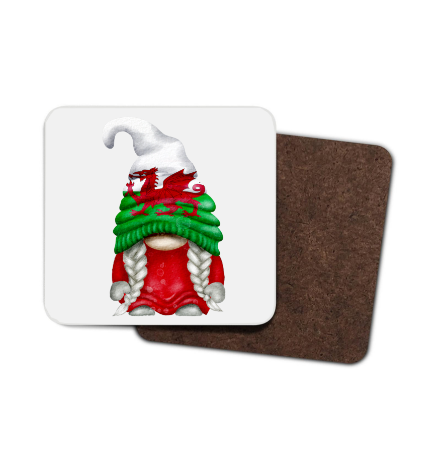 Welsh Gnome Hardboard Coaster, Welsh Coaster, Gonk Welsh Coaster - Click Image to Close